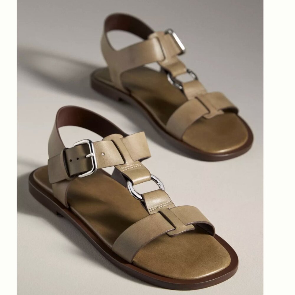 NIB By Anthropologie Leather Moss Green Gladiator Ring Sandals